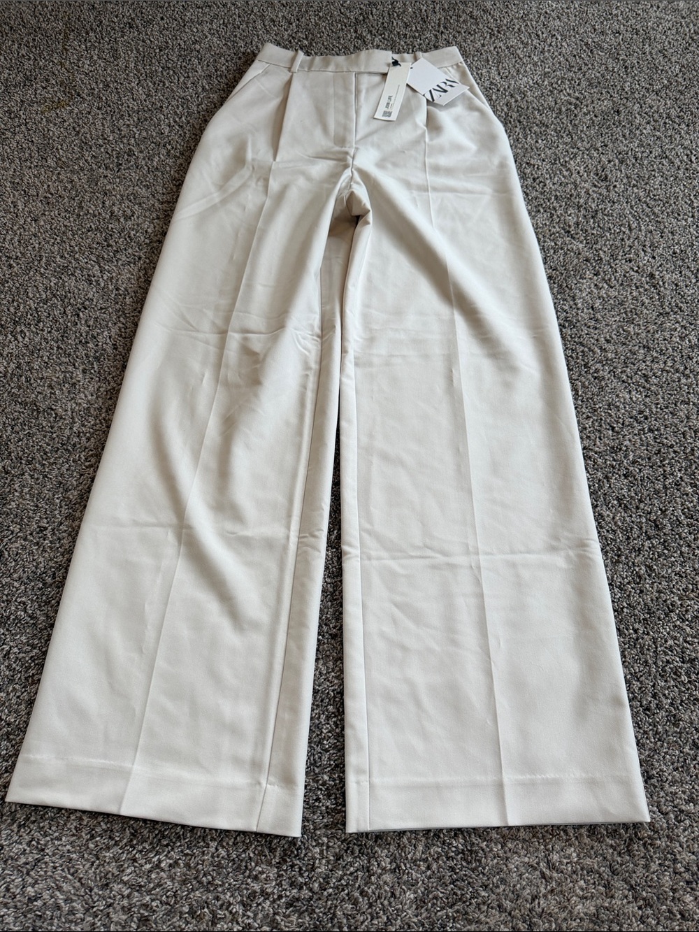 NWT Zara Off-White Wide-Leg Trousers Size XS